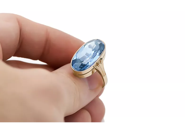 Oro amarillo de 14 quilates Aguamarina Anillo Artesanía vintage vrc113y